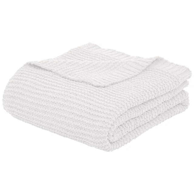 AmazonBasics 雪尼爾針織蓋毯 白色